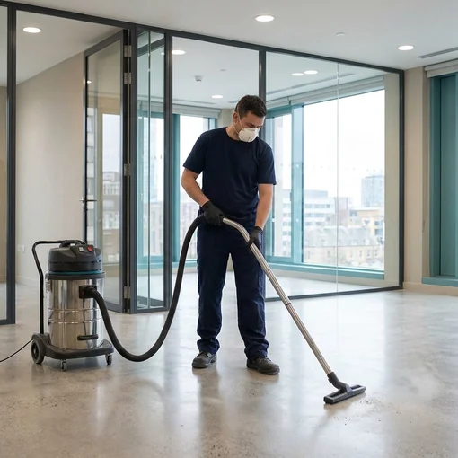 Final vacuuming in a newly finished office suite