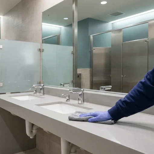 Counter cleaning in a multi-user commercial restroom