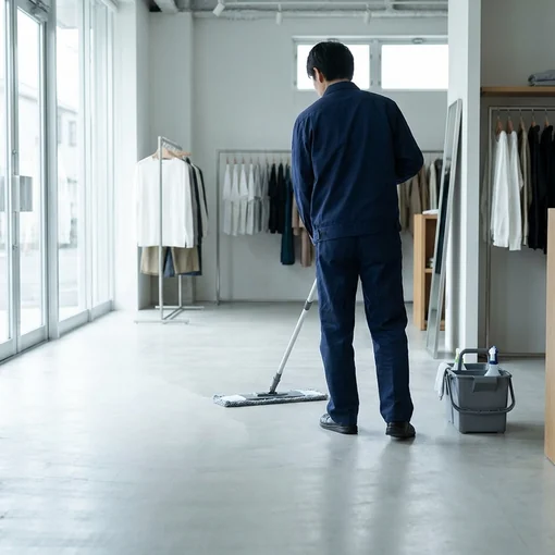 Mopping a retail shop aisle
